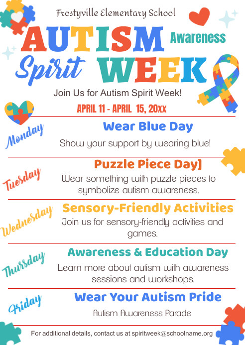 Autism Awareness Spirit Week Template | PosterMyWall