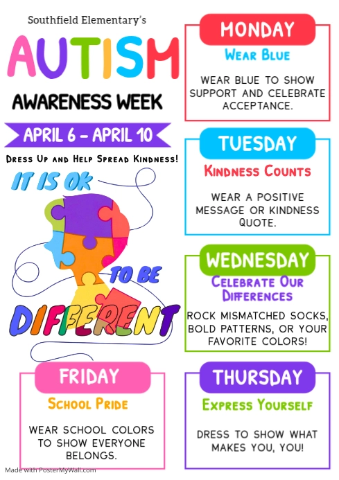 Autism Week Design Copy of Autism School Spirit Week | PosterMyWall