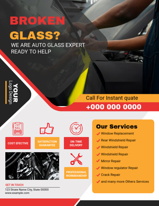 Auto Glass Repair Service Flyer Template ใบปลิว (US Letter)