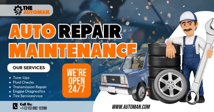 Auto Maintenance Repair Banner Imagem partilhada do Facebook template
