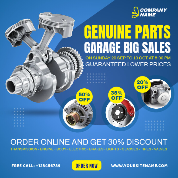 Cars Part Post Auto Parts Post - Garage Sale - Sale Promotio Template | PosterMyWall