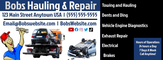 Automotive Towing, Hauling and Repair Shop Facebook Cover Photo template