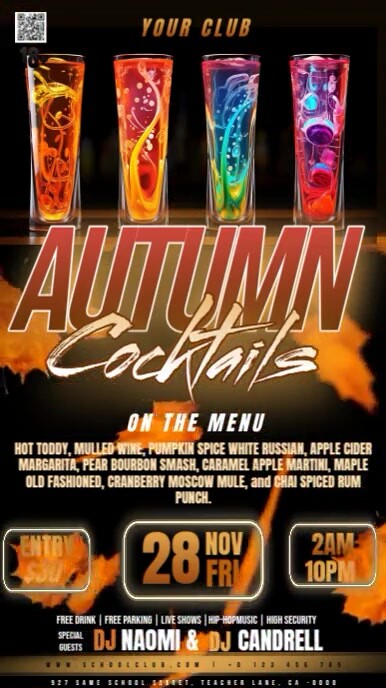 Autumn Bar Party Event Ad Design Template / Menu ad Instagram Story