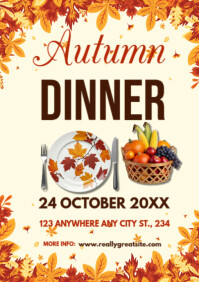 Autumn Dinner Poster Template – Fall Harvest Feast & Thanksgiving Event Flyer A2