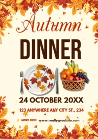 Autumn Dinner Poster Template – Fall Harvest Feast & Thanksgiving Event Flyer A2