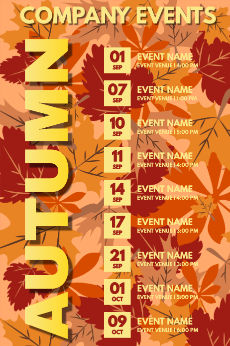 Autumn Events Schedule Calendar Template | PosterMyWall