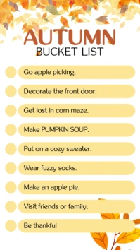 Autumn Fall Bucket List Template Digital Display