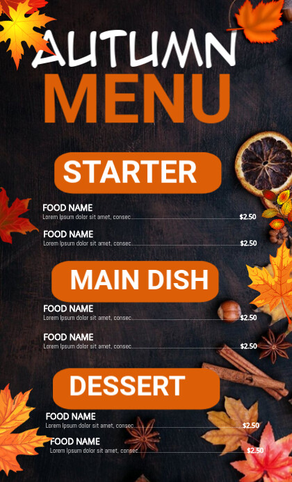 autumn fall menu Template | PosterMyWall