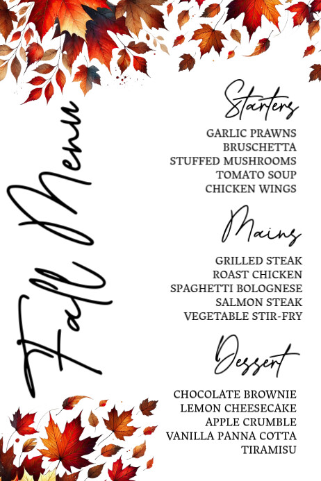 Autumn Fall Menu Restaurant Template | PosterMyWall