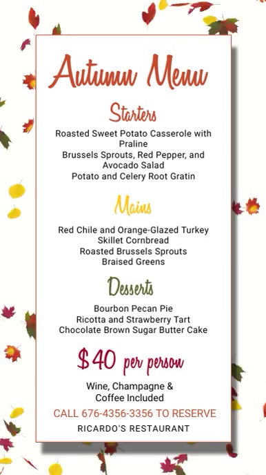 Autumn Fall Menu Template | PosterMyWall