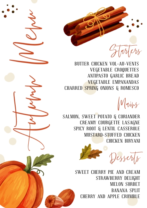 Copy of Autumn Fall Menu Template | PosterMyWall
