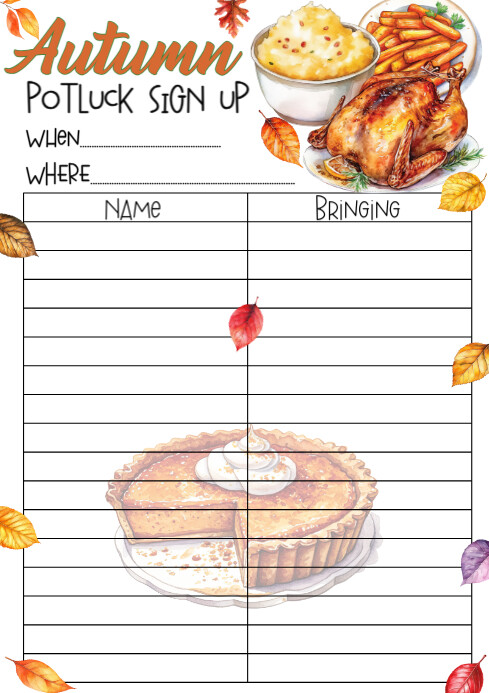 Autumn Fall Potluck Signup Form A4 template