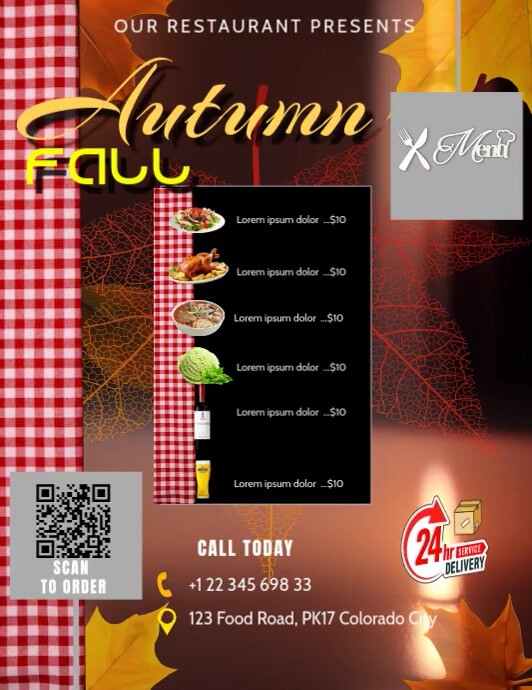 Autumn fall restaurant menus poster Folheto (US Letter) template