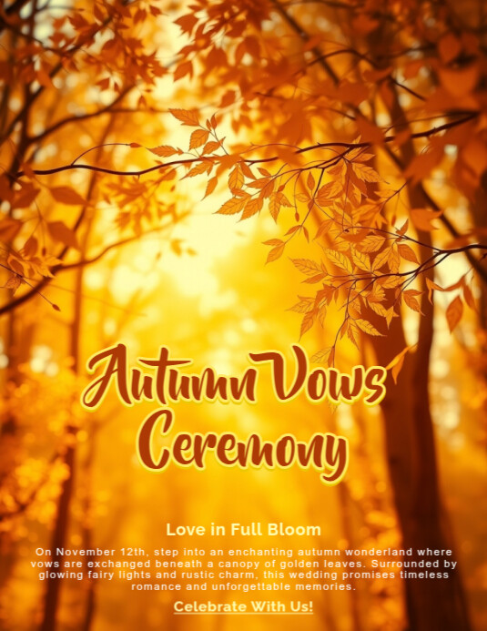 Rustic Event Flyer Autumn fall wedding rustic golden forest flyer design template Modelo ...