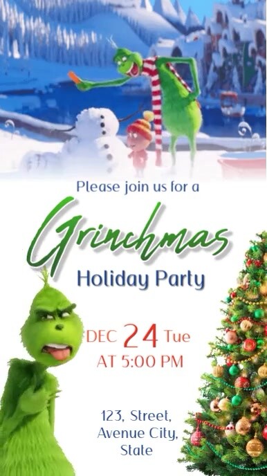 Grinch Invitation animated Instagram na Kuwento template
