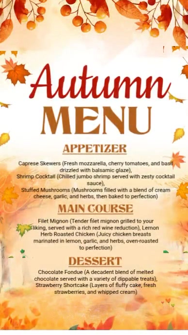 Fall Menu Sample Autumn Fest Menu - Seasonal Sips and Bites Template | PosterMyWall