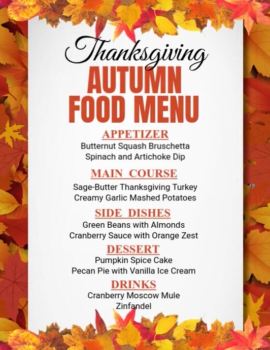 Fall Menu Sample Autumn Food Menu Template | PosterMyWall
