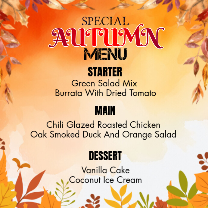 Autumn Food Menu Template PosterMyWall