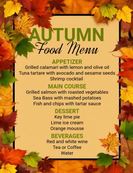 Fall Menu Sample Autumn Food Menu Template | PosterMyWall