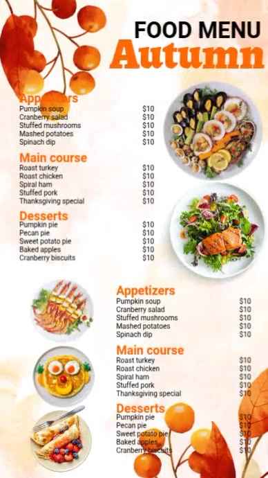 Fall Menu Sample Autumn Food Menu - Warm Fall Dishes Template | PosterMyWall