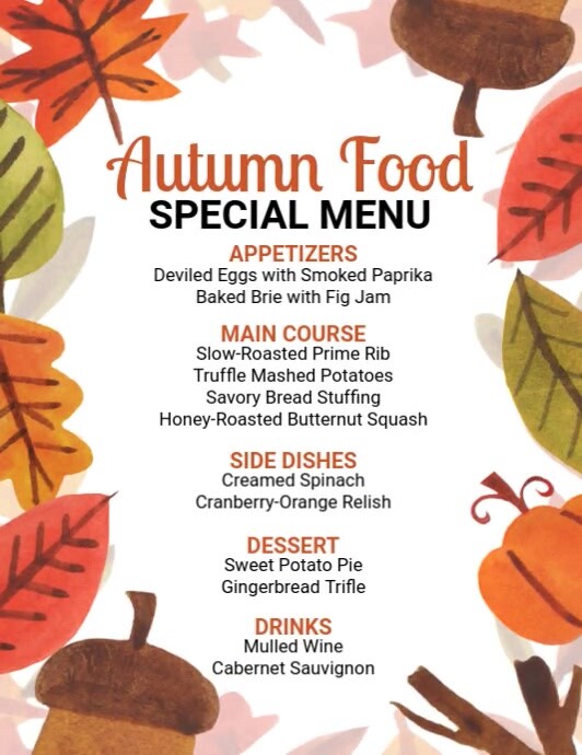 Fall Menu Sample Autumn Food Special Menu Template | PosterMyWall
