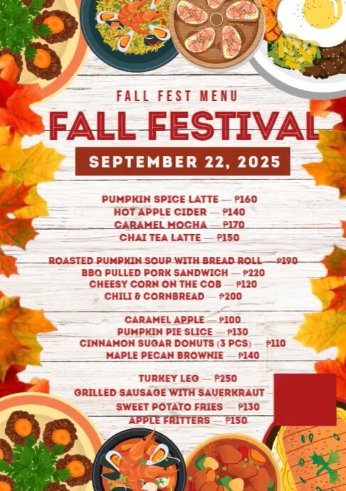 Fall October Menu Picture Autumn Harvest Menu At Falling Leaves Eatery Template | PosterMyWall