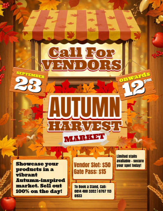 Autumn Harvest Vendor Market Flyer Template PosterMyWall