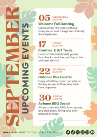 Autumn Leaves Fall September Event Calendar Flyer Template A4