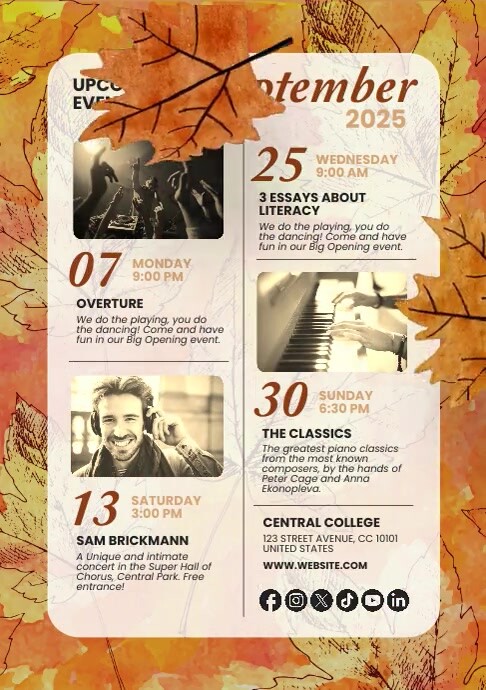 Autumn Leaves September Upcoming Events Calen Template | PosterMyWall