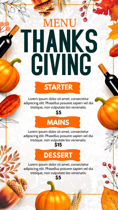 autumn menu, thanksgiving menu 数字显示屏 (9:16) template