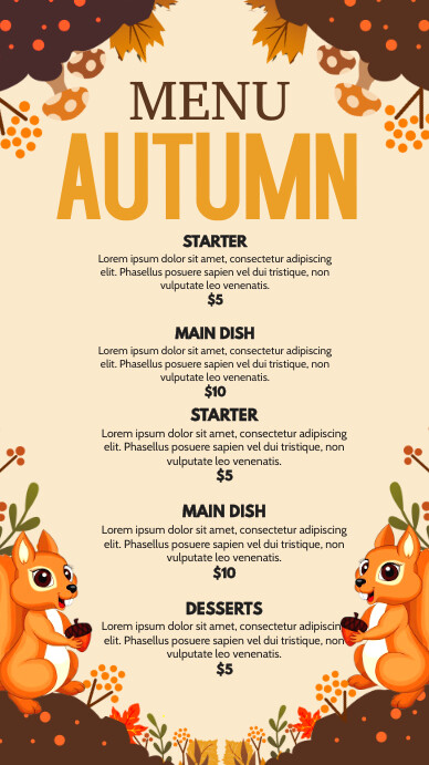 autumn menu ,thanksgiving menu Display digitale (9:16) template