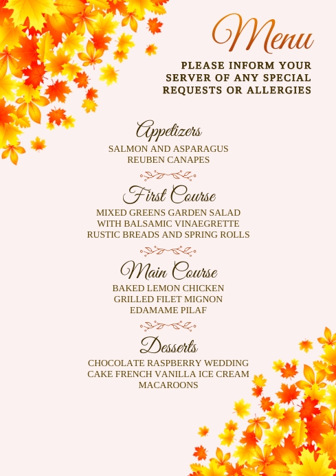 Autumn Menu A4 template
