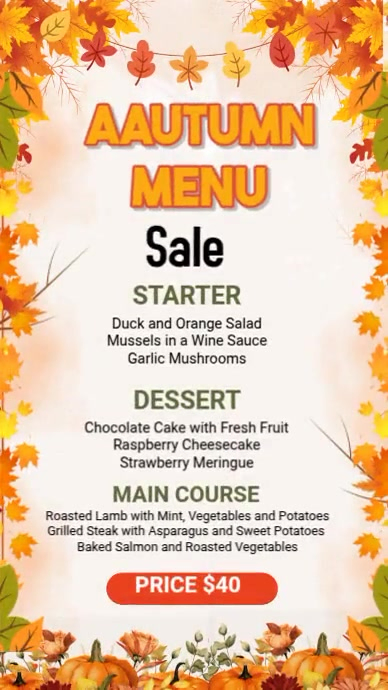 Fall Menu Sample Autumn Menu - Classic Fall Flavors Template | PosterMyWall