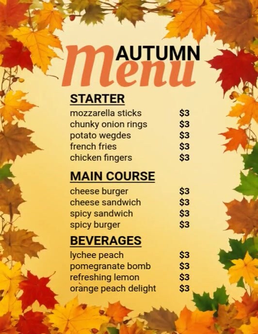 Autumn Menu Template | PosterMyWall
