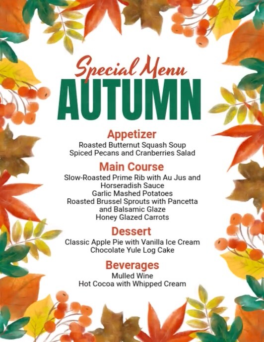 Fall Menu Sample Copy of Autumn Menu | PosterMyWall