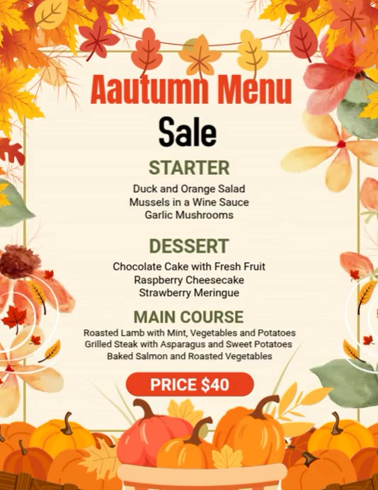 Autumn Menu Sale Volantino (US Letter) template