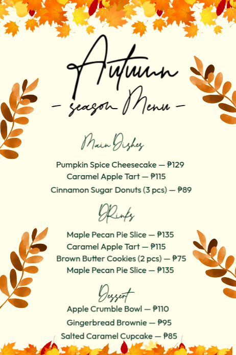 Autumn Menu Template – Elegant Season Theme | PosterMyWall