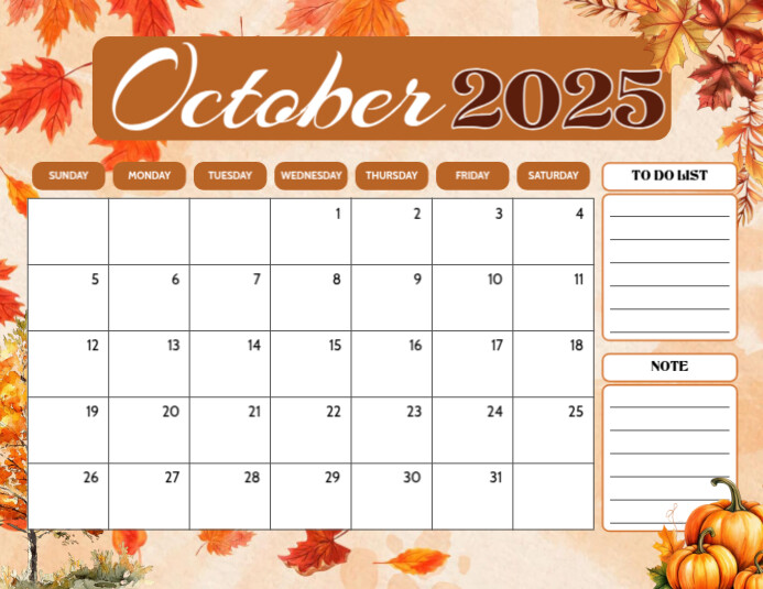 Copy of Autumn Modern & Minimal Calendar October 2025 Flyer (us Letter ...