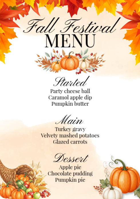 Autumn Modern & Minimal Fall Festival Menu A4 Template | PosterMyWall