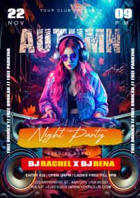 Purple Autumn Night Party Event Poster Flyer A4 Template