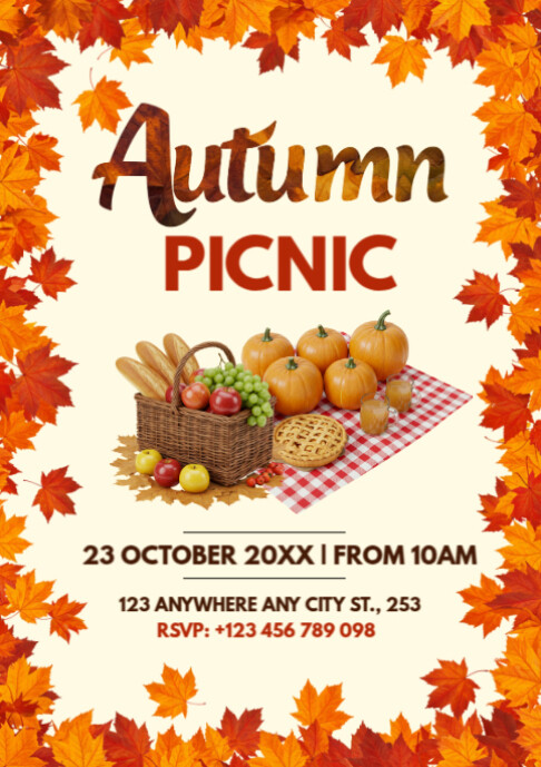 Plantilla de Autumn Picnic Poster Template – Fall Outdoor Gathering ...