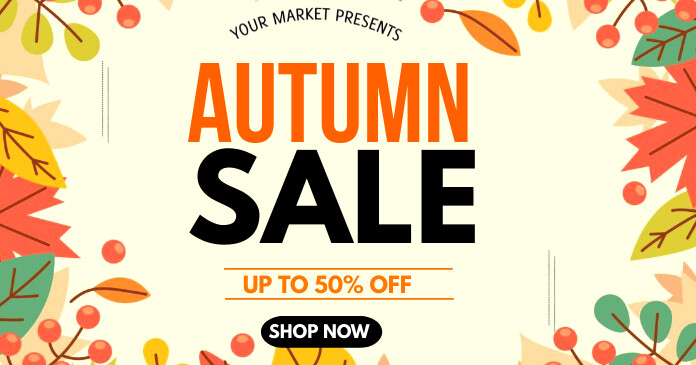 autumn sale, fall sale, autumn market Facebook Shared Image template