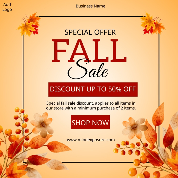 autumn sale ad,fall sale ad,fall sale offer Template | PosterMyWall
