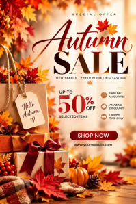 Коричневый Autumn Sale Promotion Poster Template