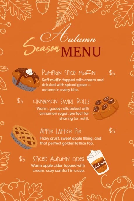 Autumn Season Food Menu Template | PosterMyWall