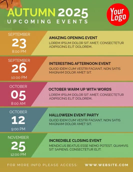 Autumn September October upcoming events Template | PosterMyWall