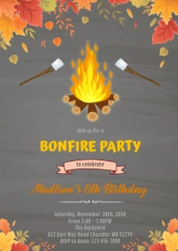 Autumn smore camp bonfire invitation A6 template