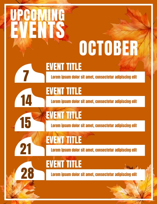 Copy of Autumn Upcoming Events Calendar | PosterMyWall