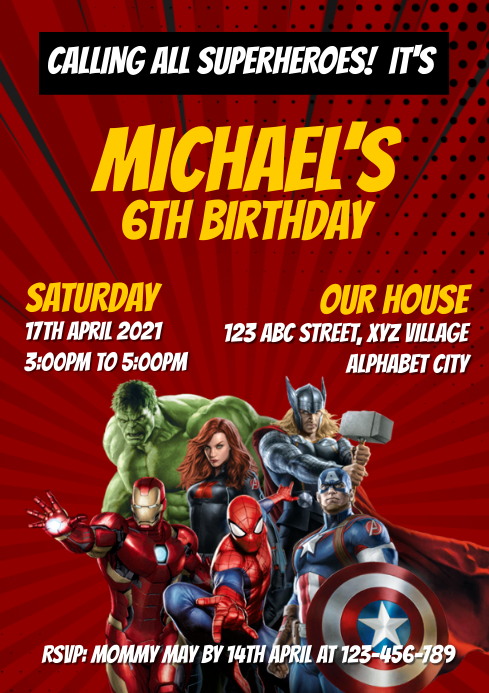 Modele Avengers Birthday Invitation Postermywall Modele Avengers Birthday Invitation Postermywall