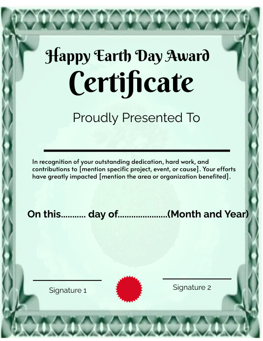 Award Certificate for Earth Day Template Flyer (US Letter)